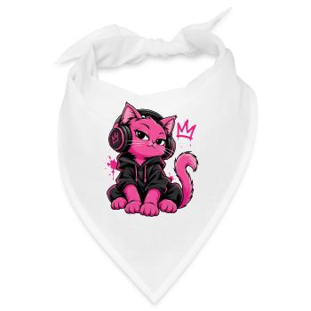 Neon Pinke Katze Y2K Streetwear Aesthetic - Bandana - Weiß - Vorne