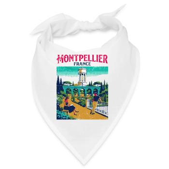 Retro Montpellier France Travel Poster Aesthetic - Bandana - Weiß - Vorne