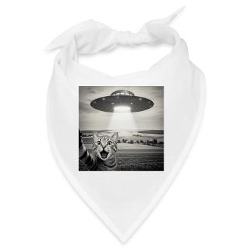UFO Katze Alien Weltall Lustiges Katzen Motiv - Bandana - Weiß - Vorne