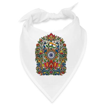Indien | Pfauen, Lotus & Ornamentik - Bandana - Weiß - Vorne