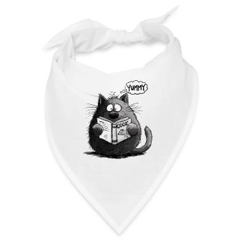 Lustige Katze mit Kochbuch I Katzenmotiv Katzen  - Bandana - Weiß - Vorne