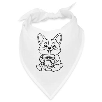 Niedliche Corgi Bubble Tea Gliederung Lustige Kawaii Boba - Bandana - Weiß - Vorne