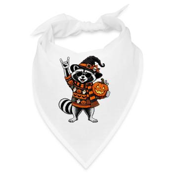 Halloween Waschbär mit Hexenhut & Kürbis - Bandana - Weiß - Vorne