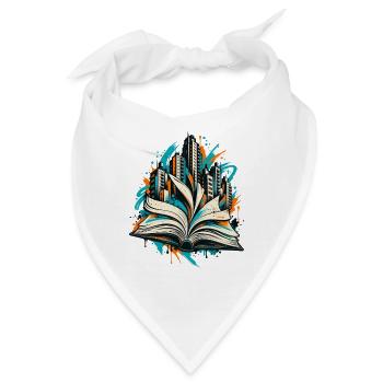 Bücherwelten – Skyline aus offenem Buch - Bandana - Weiß - Vorne