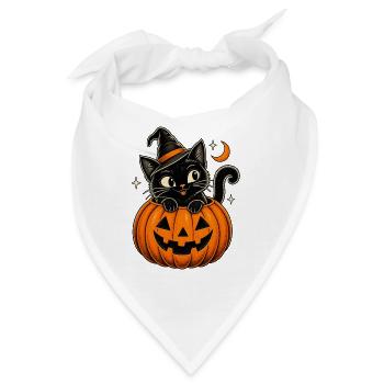 Halloween Katze mit Hexenhut im Kürbis - Bandana - Weiß - Vorne