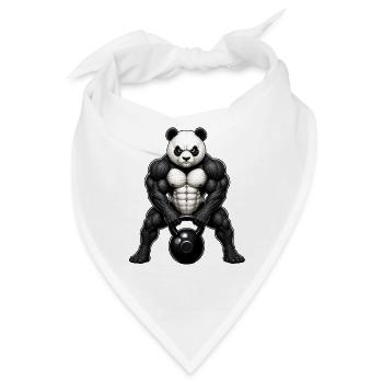 Panda Kettlebell Bodybuilder Fitness Cartoon - Bandana - Weiß - Vorne
