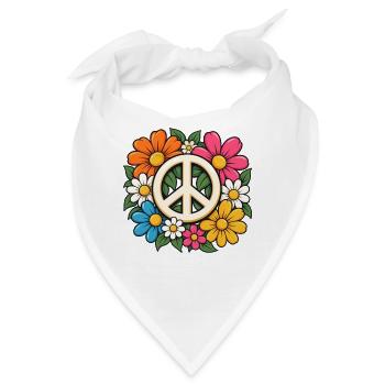 Peace Zeichen Blumen – Flower Power Hippie - Bandana - Weiß - Vorne