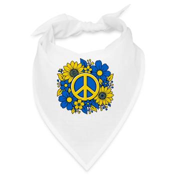 Ukraine Peace Zeichen mit Blumen Blau Gelb - Bandana - Weiß - Vorne