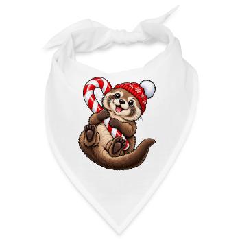Süßer Otter mit Wintermütze & Zuckerstange - Bandana - Weiß - Vorne