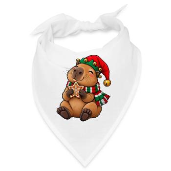 Süßes Capybara als Wichtel mit Lebkuchen - Bandana - Weiß - Vorne