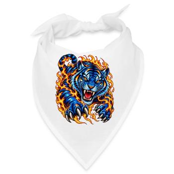 Blauer Tiger in Flammen - Bandana - Weiß - Vorne
