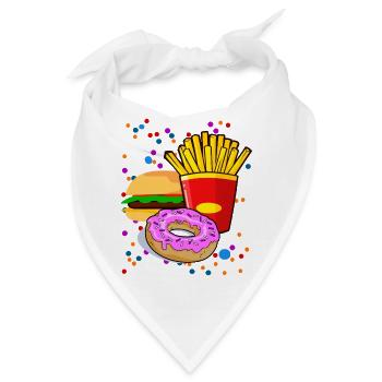 Bunte Fastfood Cartoon-Motiv - Bandana - Weiß - Vorne