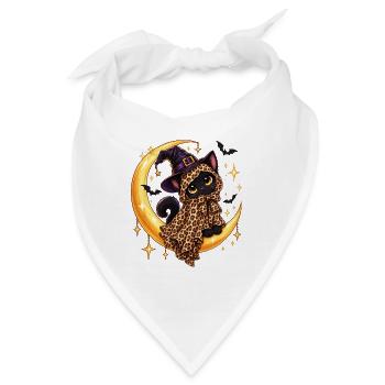 Hexenkatze auf Mondleopardenumhang - Bandana - Weiß - Vorne