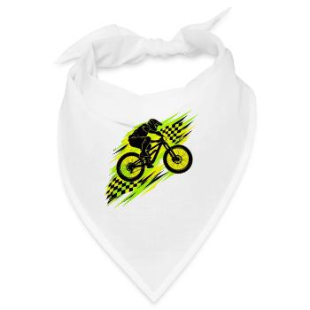 Mountainbike Downhill in Neongrün mit Rennflaggen - Bandana - Weiß - Vorne