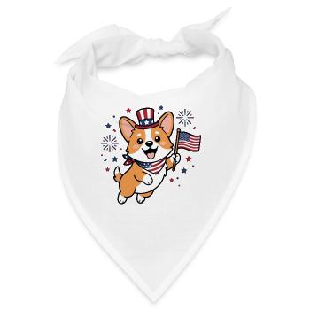 Niedlicher Corgi hält USA-Flagge Patriotische Hundesportarten - Bandana - Weiß - Vorne