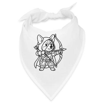 Niedliche Corgi-Bogenschütze-RPG-Tabletop-Gamer-Hunde-Umrisse - Bandana - Weiß - Vorne
