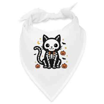 Niedliche Skelettkatze Halloween Süße, gruselige Katze - Bandana - Weiß - Vorne
