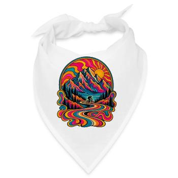 Psychedelische Berglandschaft Radfahrt 70er retro - Bandana - Weiß - Vorne