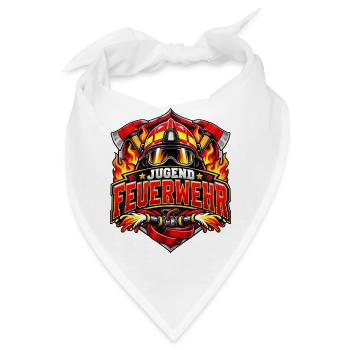 Jugendfeuerwehr mit Helm, Äxten und Flammen - Bandana - Weiß - Vorne