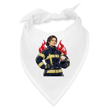Feuerwehrfrau mit Helm und Flammen - Bandana - Weiß - Vorne