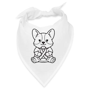 Süßes Corgi-Band Brustkrebs-Bewusstseins-Hundegeschenk - Bandana - Weiß - Vorne