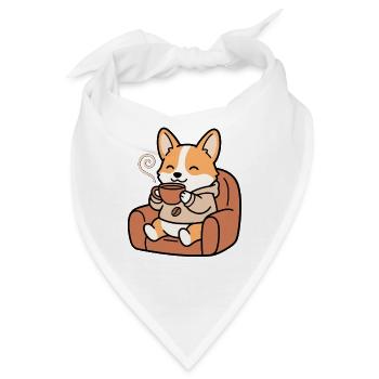 Süßer Corgi, der Kaffee trinkt, lustiger Hundeliebhaber - Bandana - Weiß - Vorne