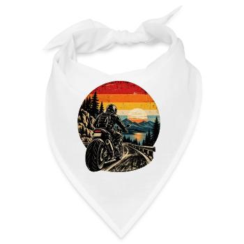 Motorrad Retro Biker Sonnenuntergang Berge - Bandana - Weiß - Vorne