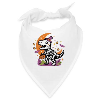Skelett-Dinosaurier hält Kürbiskorb Halloween - Bandana - Weiß - Vorne