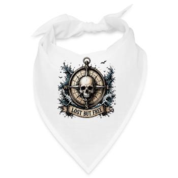  Lost But Free Totenkopf Kompass Nautik Abenteuer - Bandana - Weiß - Vorne