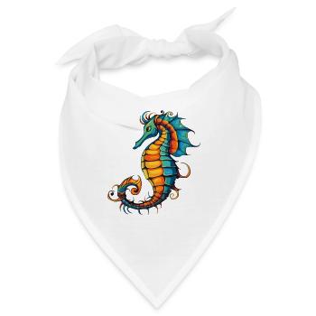 Bunter Seepferdchen-Wirbel - Bandana - Weiß - Vorne