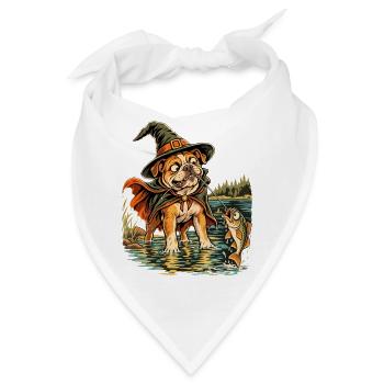 Halloween Bulldogge Hexenhut Angelhund für Angler - Bandana - Weiß - Vorne