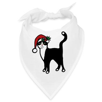 Weihnachtsmann-Katze mit Stechpalme - Bandana - Weiß - Vorne