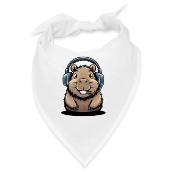 Lustiger Hamster Gamer Mit Headset Für Gaming Fans - Bandana - Weiß - Vorne