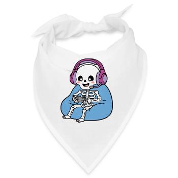 Niedliche Kawaii-Skelett-Videospieler-Videospieler-Gaming-Halloween - Bandana - Weiß - Vorne