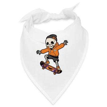 Kawaii Skeleton Skateboarding Halloween Streetwear - Bandana - Weiß - Vorne