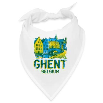 Vintage Illustrated Travel Poster Of Ghent Belgium - Bandana - Weiß - Vorne