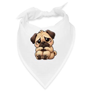 Süßer trauriger Mops Cartoon Einsamkeit Freundscha - Bandana - Weiß - Vorne