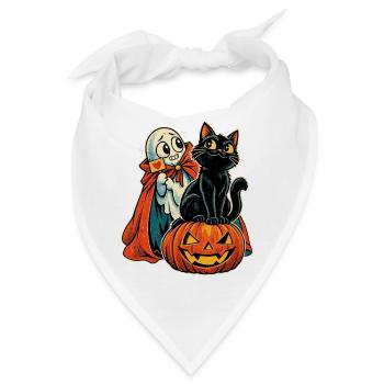 Halloween Katze auf Kürbis mit schüchternem - Bandana - Weiß - Vorne