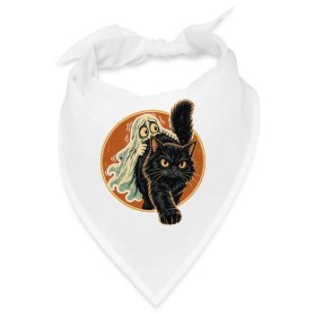 Halloween Geist mit mutiger schwarzer Fellnase - Bandana - Weiß - Vorne