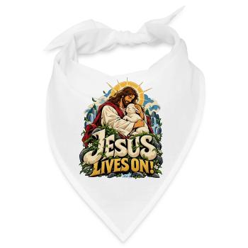 Jesus Lives On Lamm Natur - Bandana - Weiß - Vorne