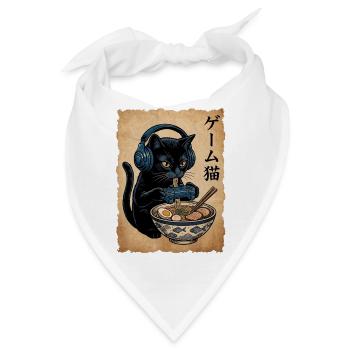 Gamer Katze Ramen Nudeln Japanisch Retro - Bandana - Weiß - Vorne