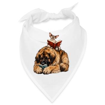 Leonberger & Devon Rex beim Lesen – Bücherfans - Bandana - Weiß - Vorne