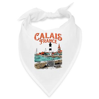 Vintage Calais France Seaside Lighthouse Landscape - Bandana - Weiß - Vorne