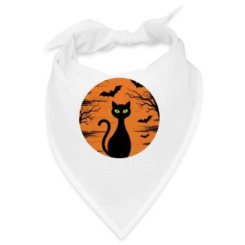 Lustige Halloween schwarze Katze mit grünen Augen - Bandana - Weiß - Vorne