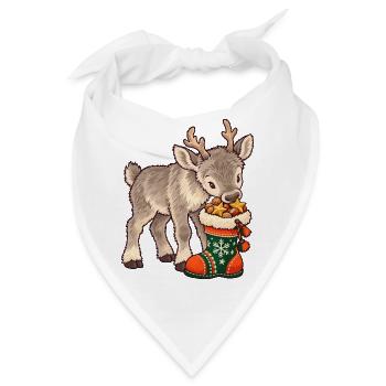 Rentier mit Weihnachtssocke - Bandana - Weiß - Vorne