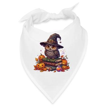 Cottagecore-Eulen-Hexenhut auf Buch-Kürbis-Hallowee - Bandana - Weiß - Vorne