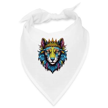 Wolf mit Krone - Bandana - Weiß - Vorne
