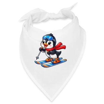 Süßer Pinguin auf Ski Cartoon Wintersport - Bandana - Weiß - Vorne