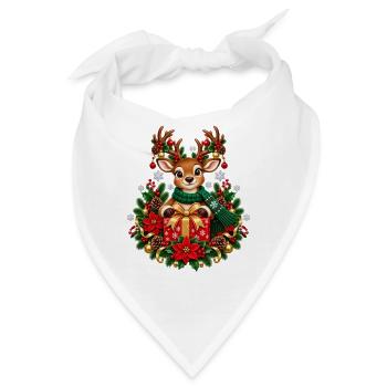 Rentier mit Geschenk im Weihnachtsglanz - Bandana - Weiß - Vorne