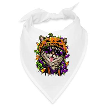 Halloween Katze mit Kürbiskopf - Bandana - Weiß - Vorne